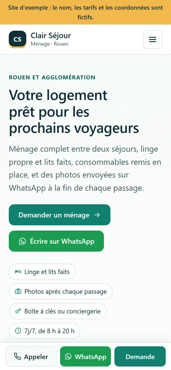 Phone view of the short-let cleaning concept site