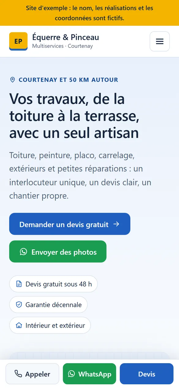 Phone view of the handyman concept site
